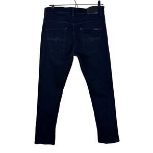 Nudie Navy Jean Organic Cotton Stretch Denim Low Rise Skinny Leg Zip Fly Size 33